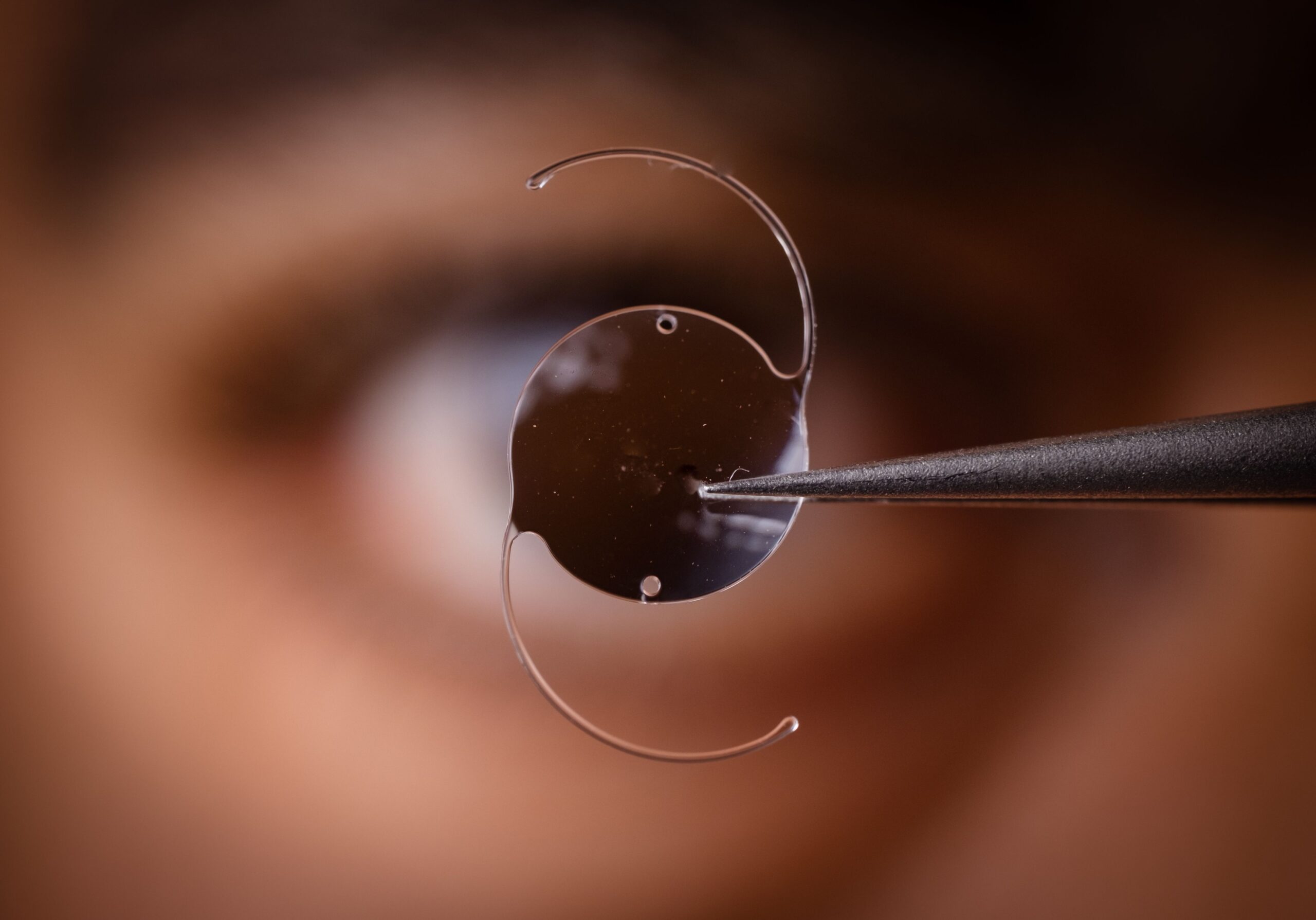 Intraocular lens held before eye implantation